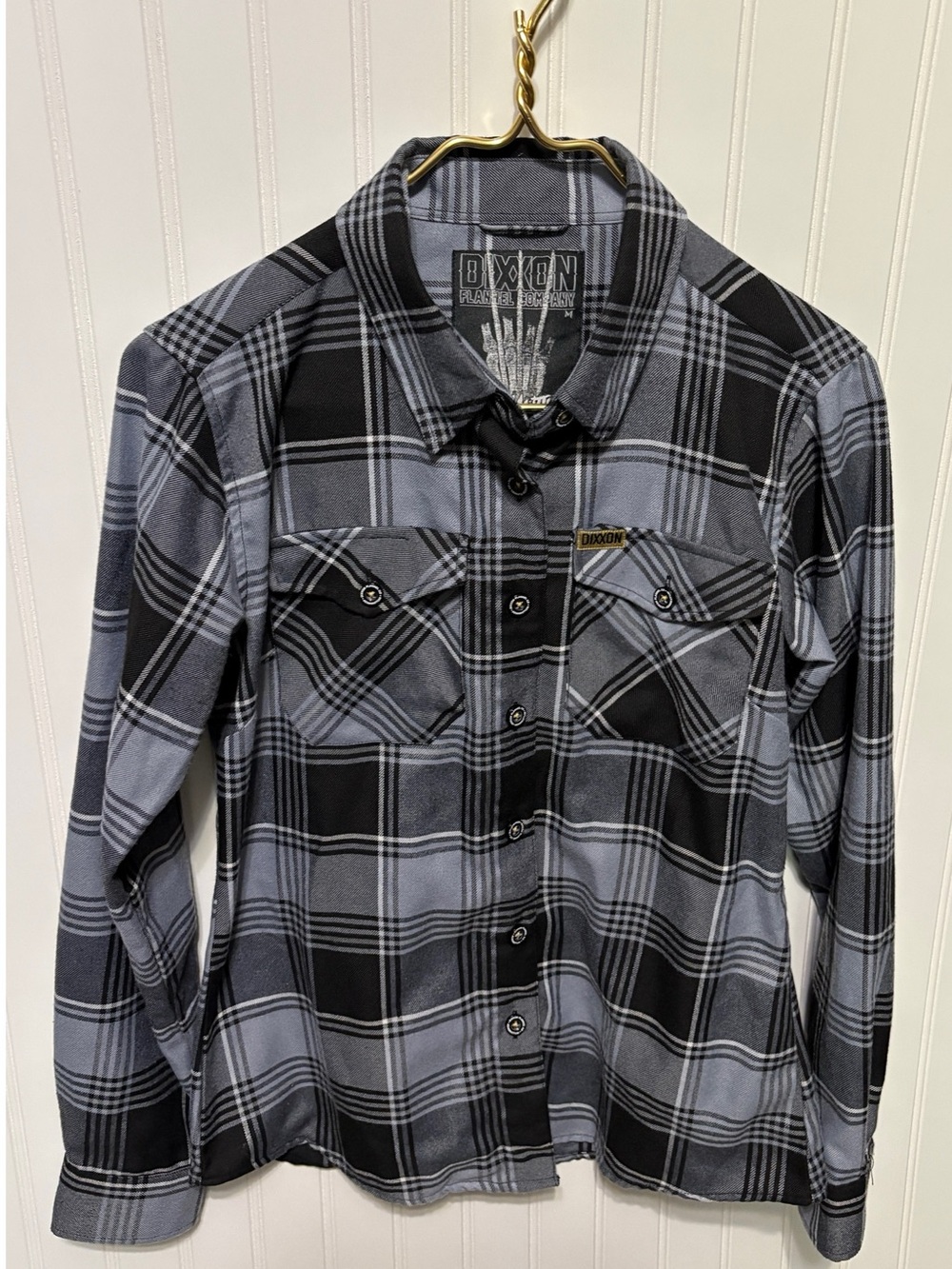 DIXXON Flannel Company Grey Black Plaid Adamantium Shirt Womens Size Medium